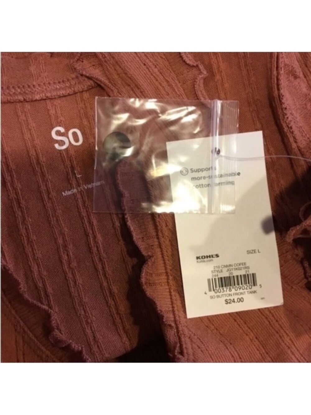 SO button down sleeveless tank Woman’s Junior’s size L cinnamon scoop neck - Picture 11 of 11